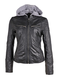 Nola Hooded Leather Jacket, Black