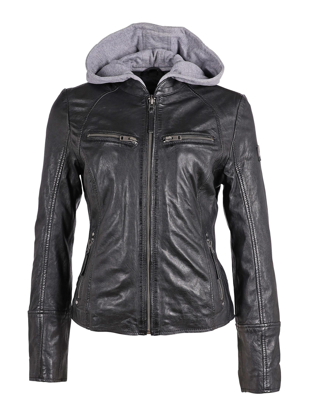 Nola Hooded Leather Jacket, Black