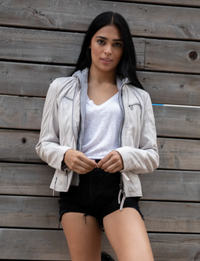 Nola Hooded Leather Jacket, White