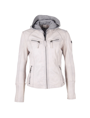 Nola Hooded Leather Jacket, White