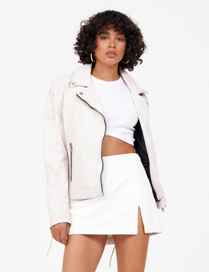 Wana Star Studded Leather Jacket, White