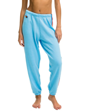 5 Stripe Womens Sweatpants, Sky/Neon Rainbow
