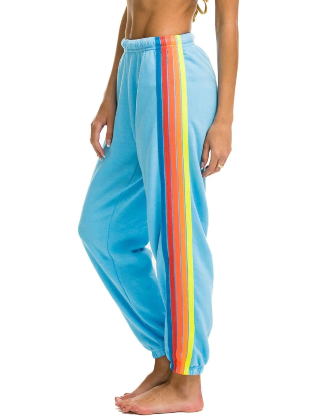 5 Stripe Womens Sweatpant, Sky/Neon Rainbow