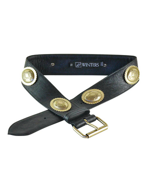 Olympia Gold Concho Belt, Black Distressed/Gold