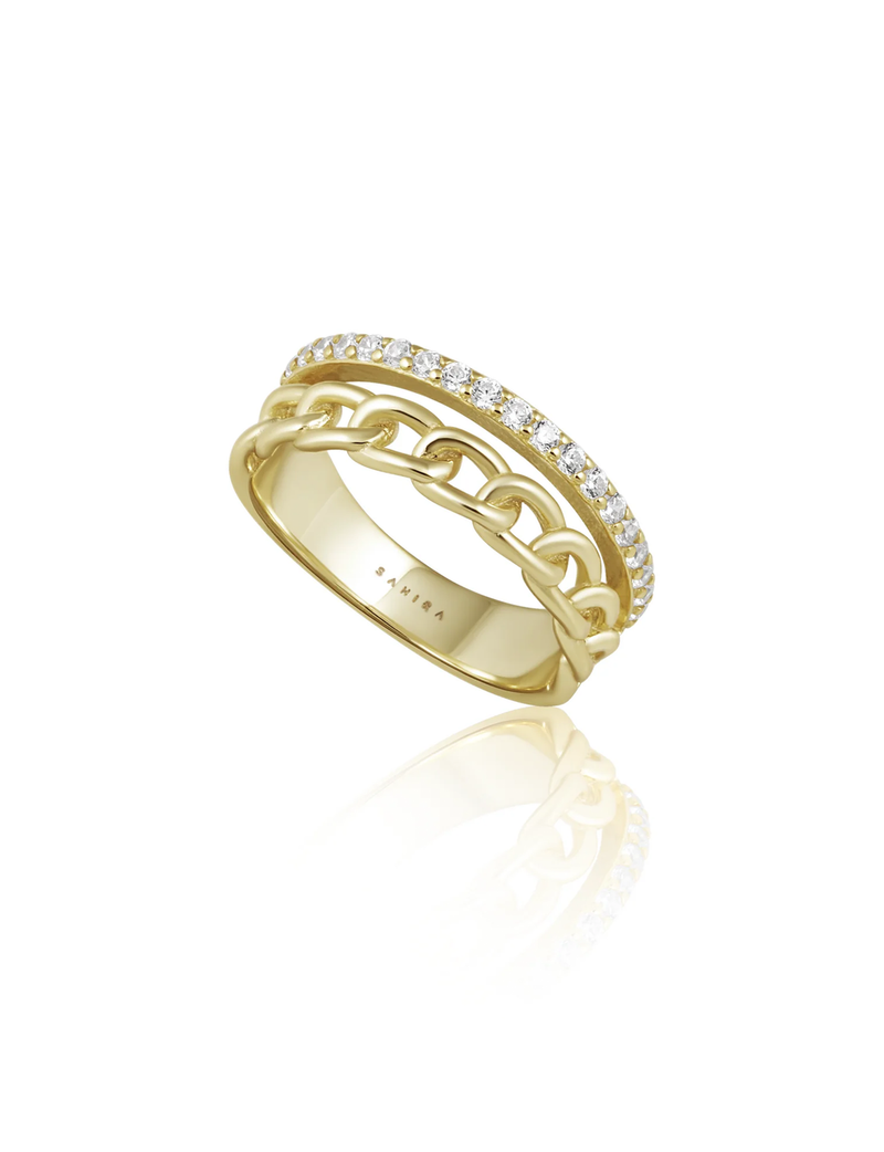 Jolene CZ Chain Ring, Gold Plated