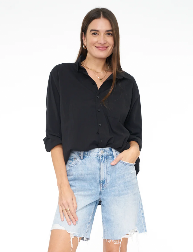 Sloane Long Sleeve Oversized Button Down Shirt, Noir