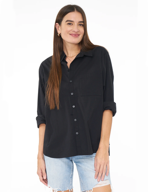 Sloane Long Sleeve Oversized Button Down Shirt, Noir