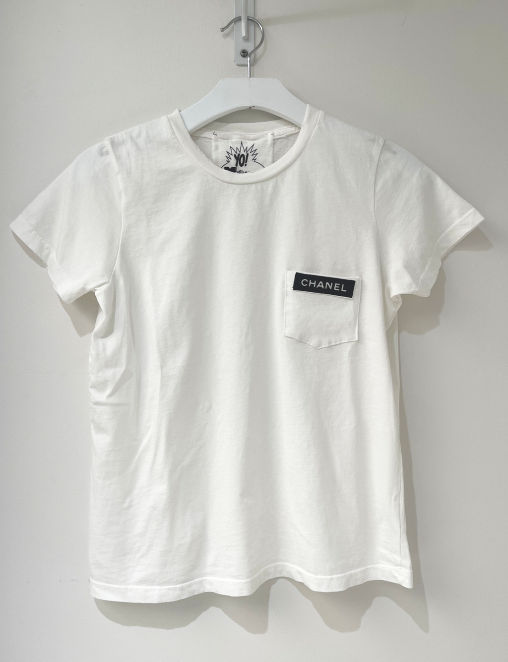 Chanel Patch Pocket Womens Tee, White/Black