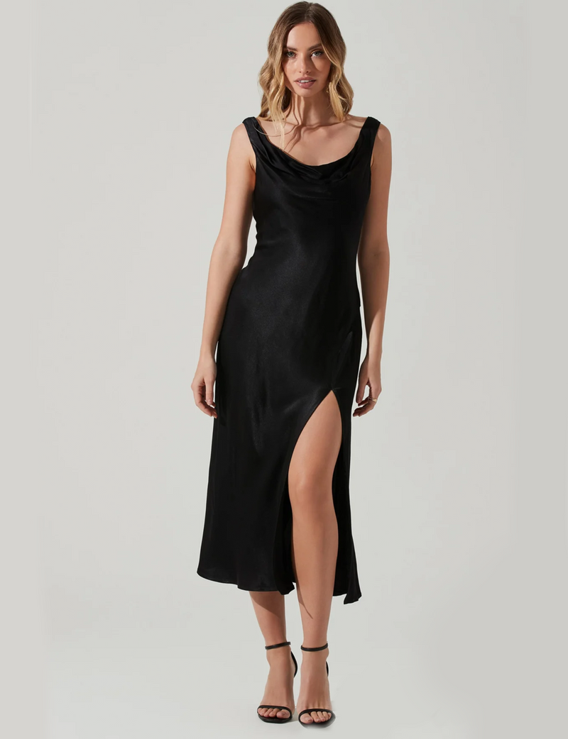 Cristella Slit Midi Dress,  Black