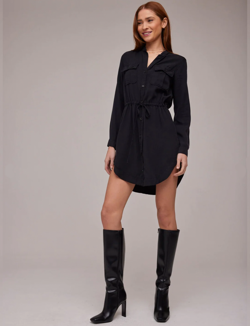 Flap Pocket Shirt Dress, Black