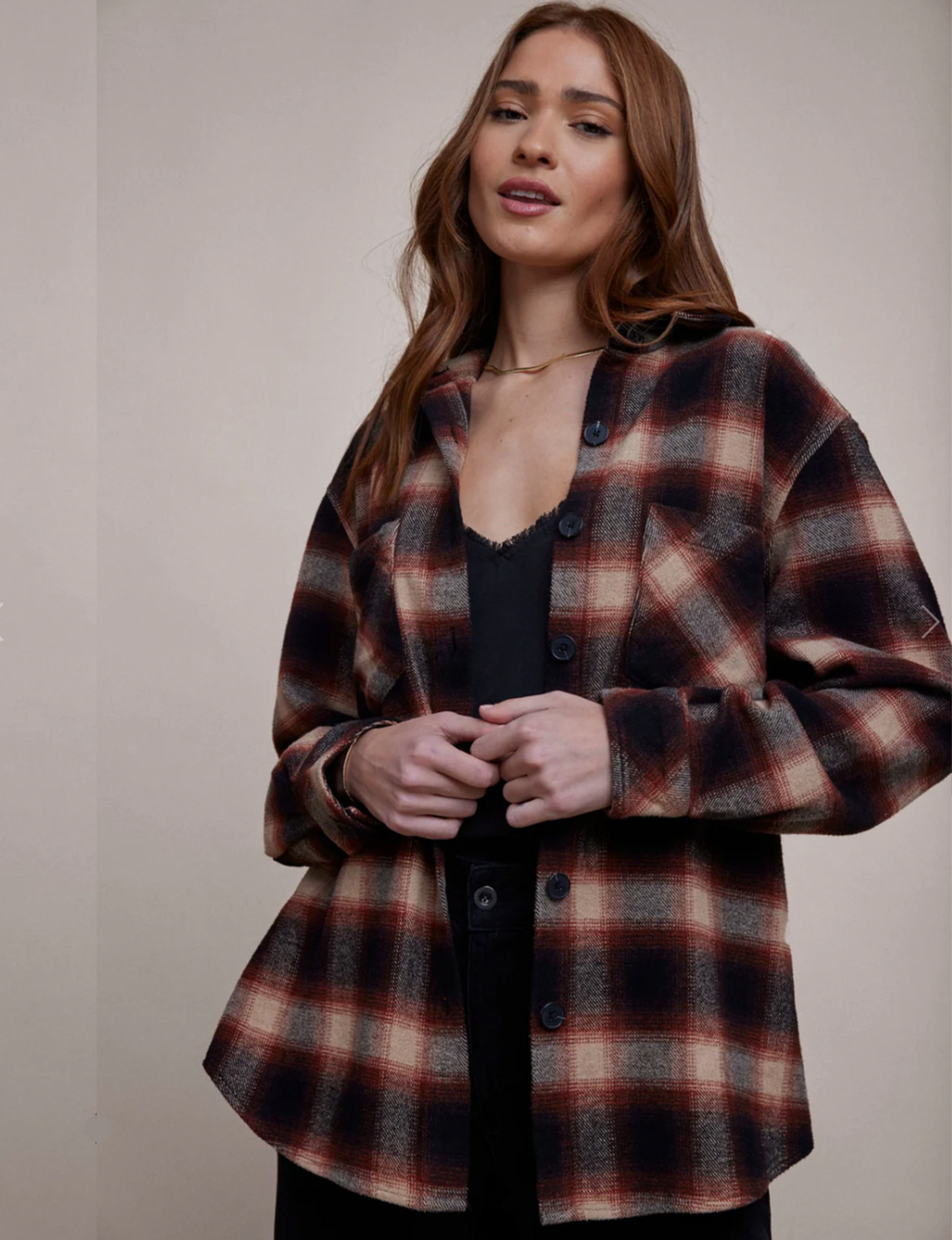 Two Pocket Oversized Shacket, Heritage Red Plaid