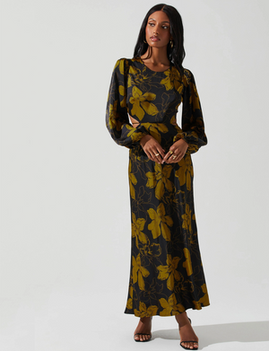 Quinn Long Sleeve Maxi Dress, Black Mustard Floral