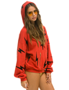 Bolt Stitch Repeat Relaxed Pullover Hoodie with Pocket Zippers, Red/Black