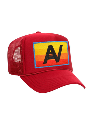 Logo Rainbow Vintage Low Rise Trucker Hat, Red