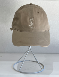 YSL Embroidered Hat, Khaki/White