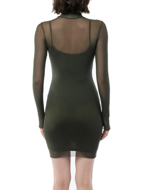 Porscha Sheer Long Sleeve Mini Dress, Olive