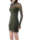 Porscha Sheer Long Sleeve Mini Dress, Olive