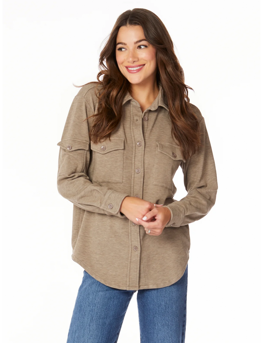 Pocket Button Front Shirt, Muted Taupe
