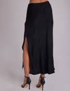 Side Slit Bias Maxi Skirt, Black