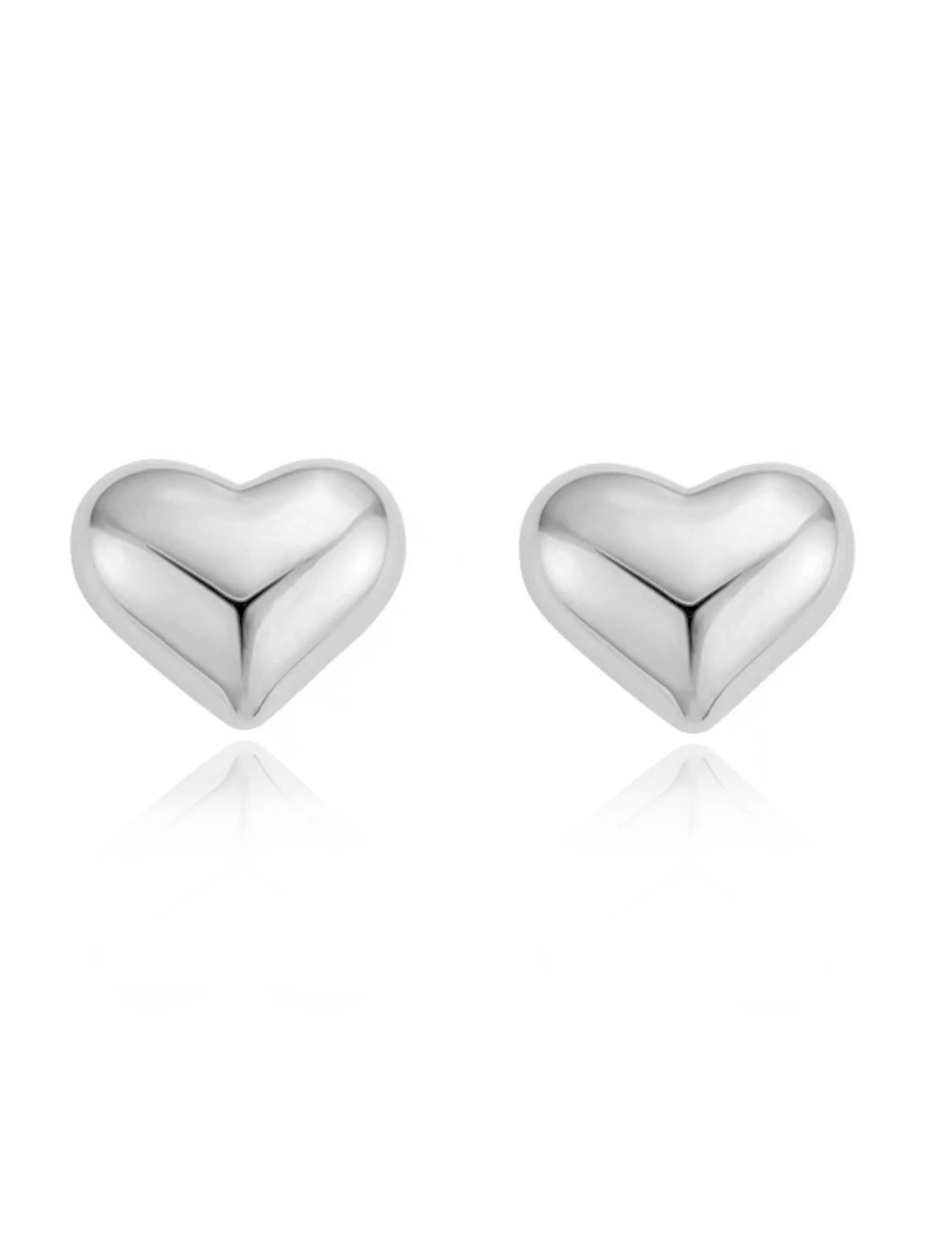Puffy Heart Studs, Silver