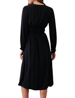 Elastic Waist V-Neck Dress, Black
