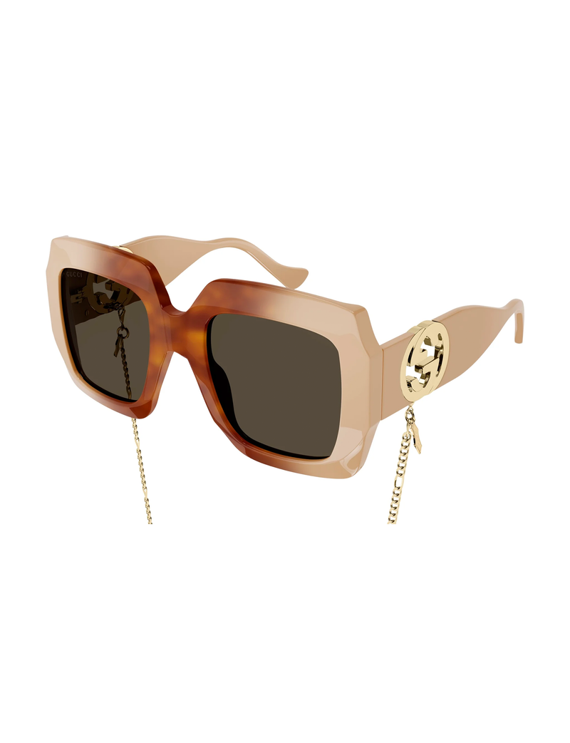 Gucci Chain Link Sunglasses, Havana/Ivory/Brown