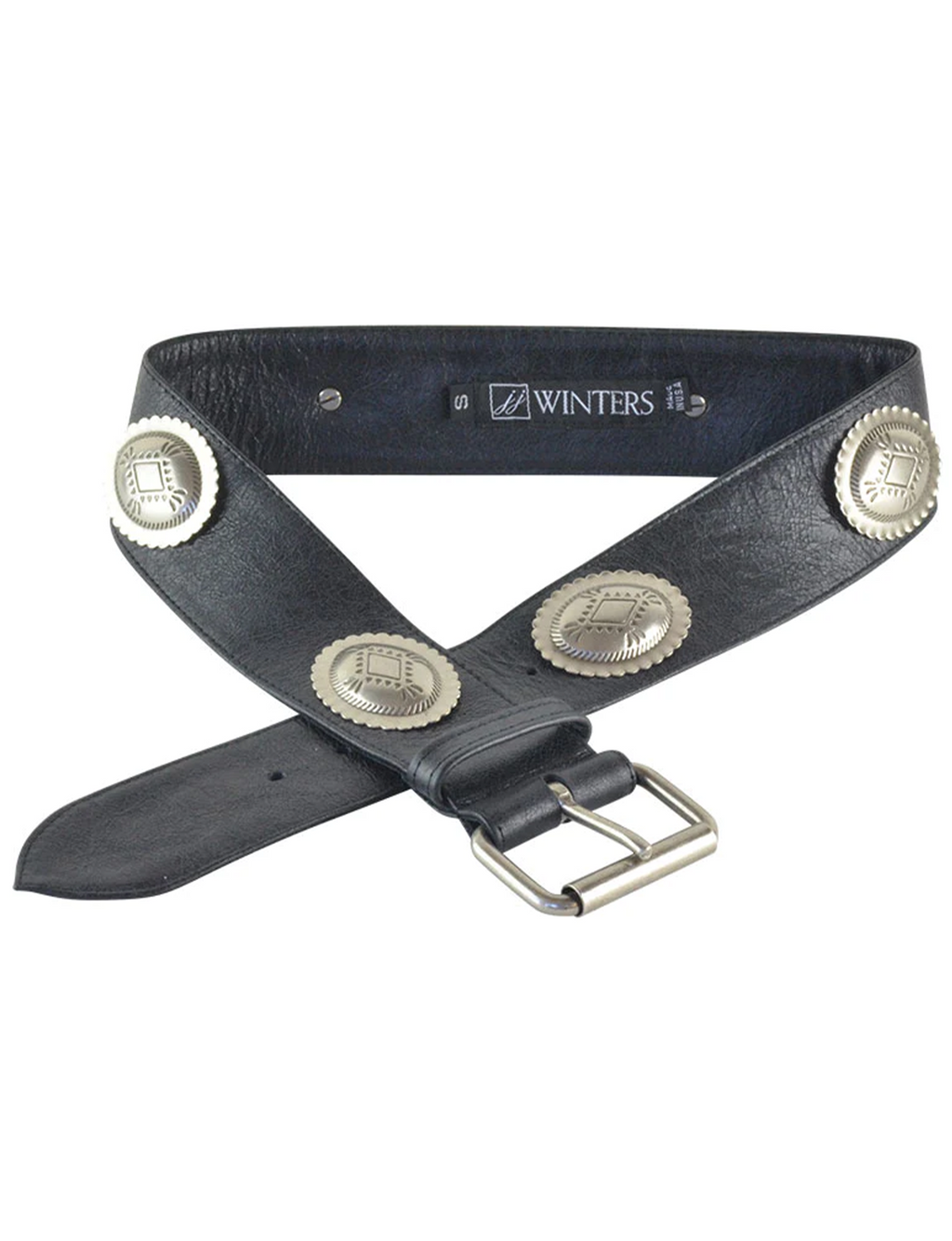 Olympia Silver Concho Belt, Black Distressed/Silver