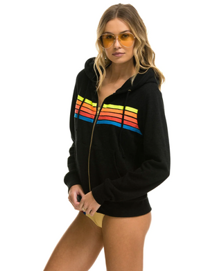 5 Stripe Zip Hoodie, Black/Neon Rainbow