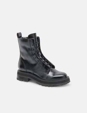 Ranier Patent Leather Boots, Midnight Crinkle