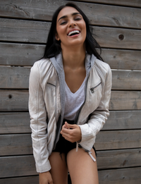 Nola Hooded Leather Jacket, White