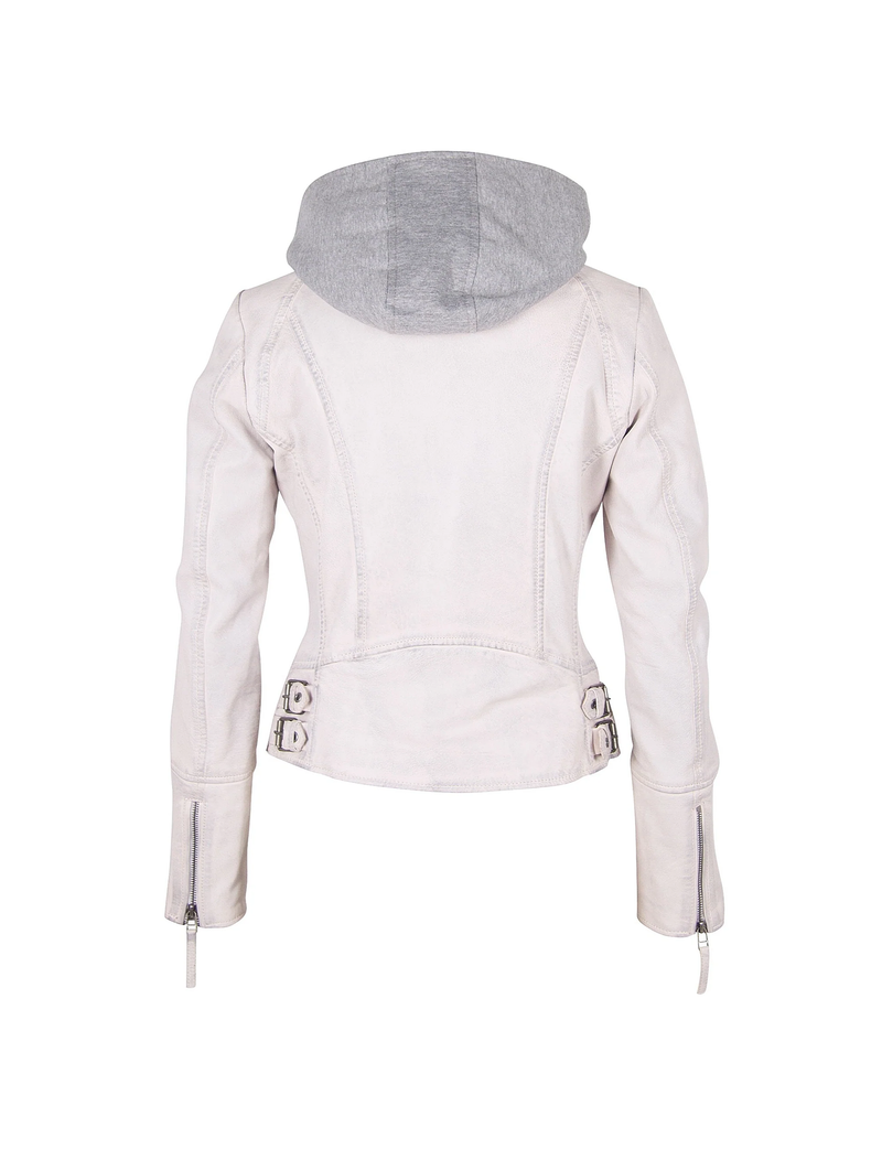 Nola Hooded Leather Jacket, White