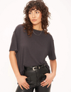 Lola Sheer Side Slit Tee, Washed Black