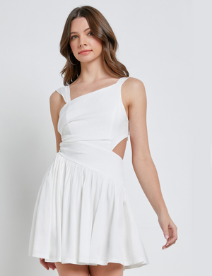 One Shoulder Open Back Tie Ruched Dress, White