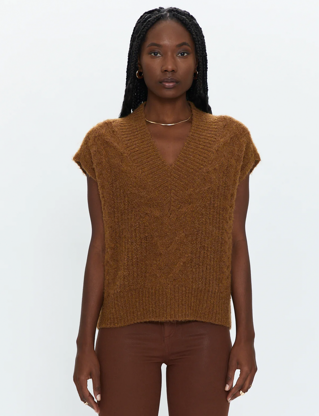 Kiran Oversized Sweater Vest, Chestnut Cable