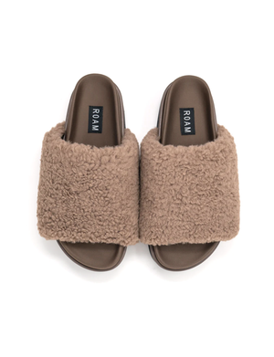 Faux Shearling Fuzzy Platform Slides, Taupe