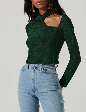 Crane Cold Shoulder Top, Metallic Green