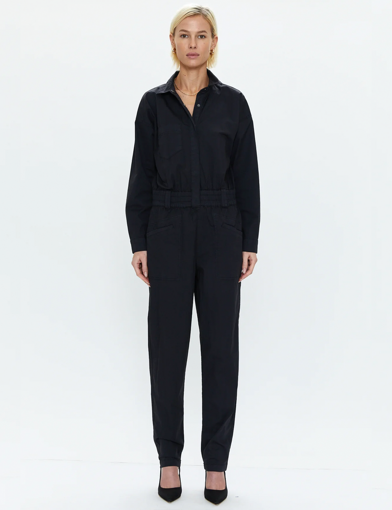 Selena Pinch Waist Longsleeve Jumpsuit, Fade To Black