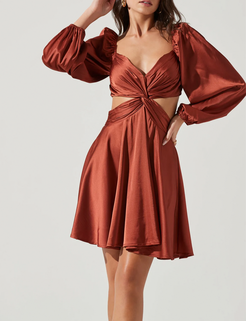Anamaria Long Sleeve Mini Dress, Rust