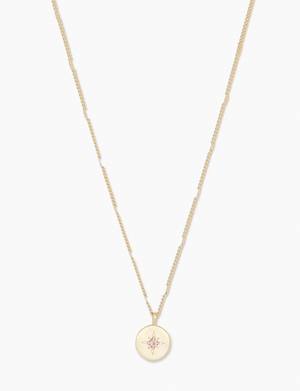 Power Birthstone Coin Necklace (October), Gold/Pink Tourmaline