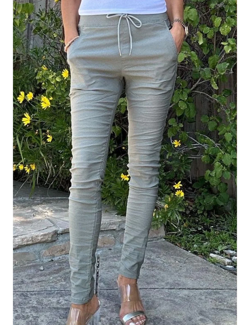 Shely String Pant, Sage Herringbone