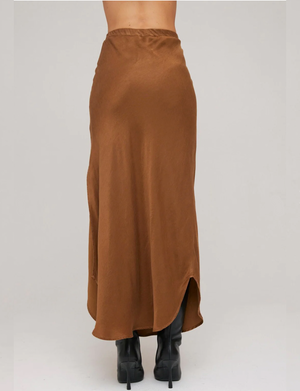 Asymmetric Side Slit Bias Skirt, Twilight Gold