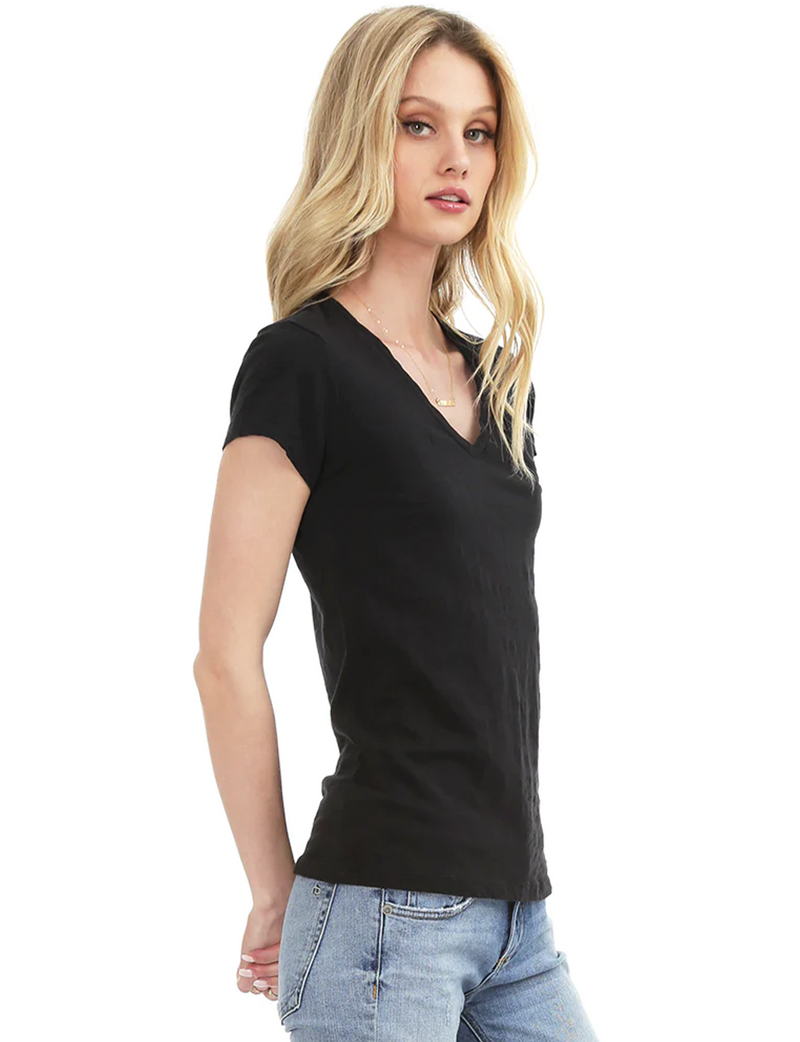 Bobi Fitted V Neck Tee, Black