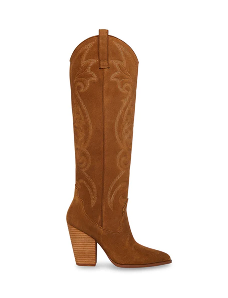 Lasso Knee High Western Boot, Chestnut Suede