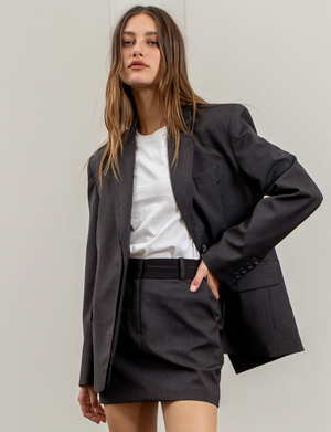Narrow Stripe Double Front Layer Blazer, Charcoal