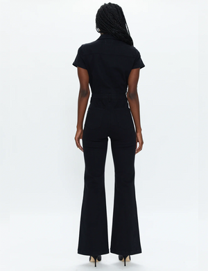 Martina Short Sleeve Flare Jumpsuit, Black