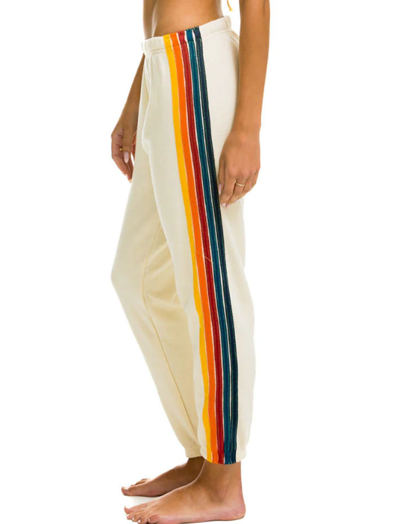 5 Stripe Womens Sweatpant, Vintage White/Multi