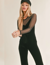 High Voltage Mesh Contrast Velvet Jumpsuit, Black