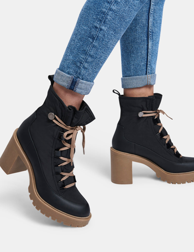 Celida Multi Nylon Lace-Up Bootie in Black