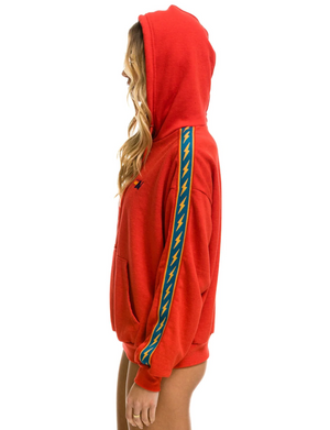 Bolt Stripe Relaxed Pullover Hoodie, Red
