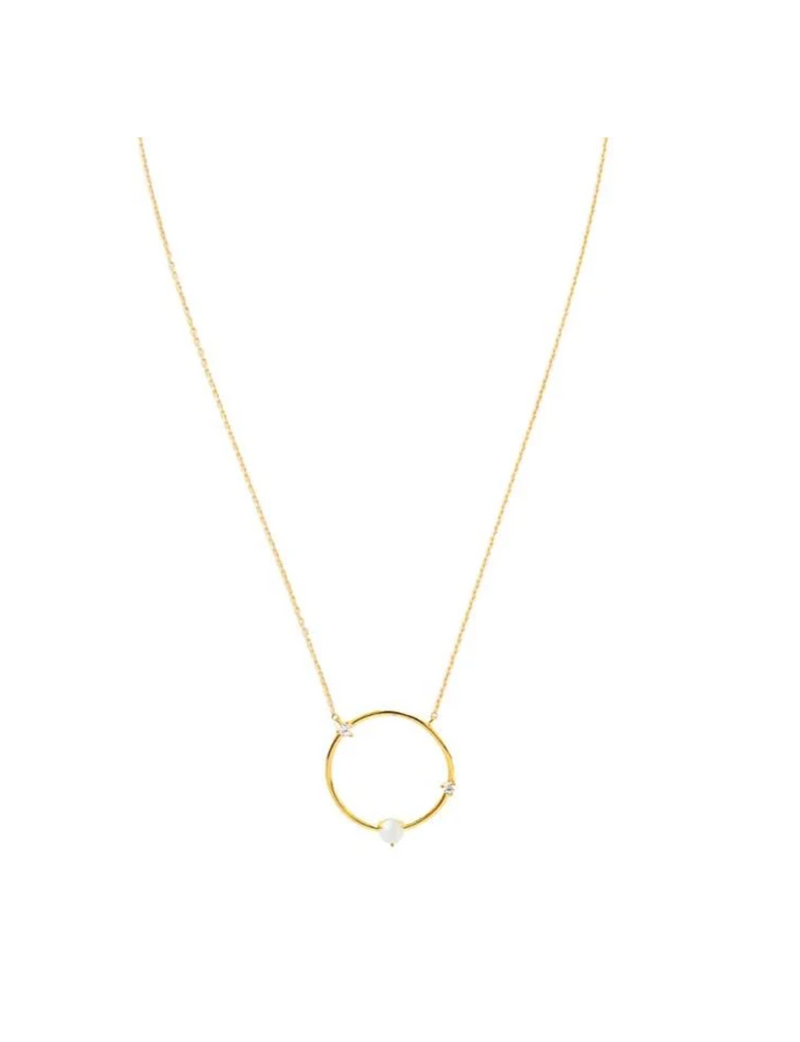 Large Circle With CZ Pearl Necklace, Gold